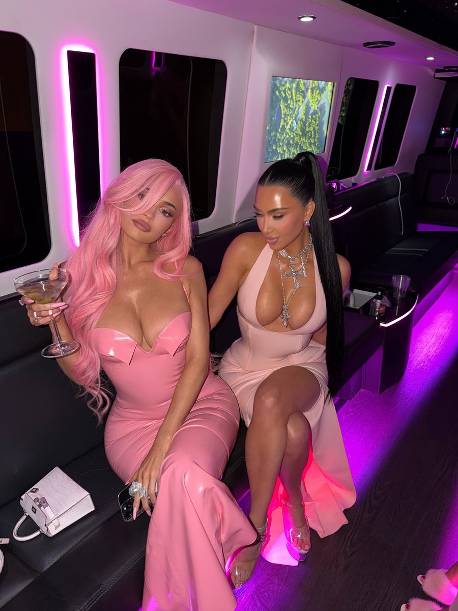 pink latex dress kylie jenner Kylie Jenner, Kim Kardashian rock latex dresses at LA event