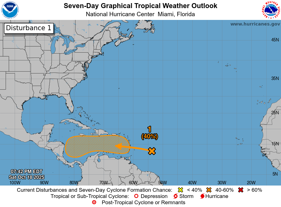 weatherjamaica's tweet photo. CODE ORANGE! The U.S. National Hurricane Center has stated that the chances have increased for tropical storm or hurricane development across the Caribbean during the next seven days. Jamaicans should stay alert just in case. The next name on the list is Melissa. https://t.co/FyyovRJqTO