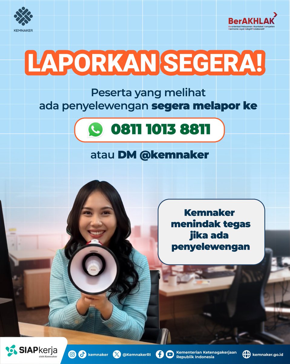 Kementerian Ketenagakerjaan RI (@kemnakerri) on Twitter photo Program Magang Kemnaker Gratis!
Jangan mau bayar apa pun ke perusahaan ya!
Mulai dari biaya training, administrasi, sampai operasional — semua ditanggung Pemerintah Program Magang Kemnaker Gratis!
Jangan mau bayar apa pun ke perusahaan ya!
Mulai dari biaya training, administrasi, sampai operasional — semua ditanggung Pemerintah