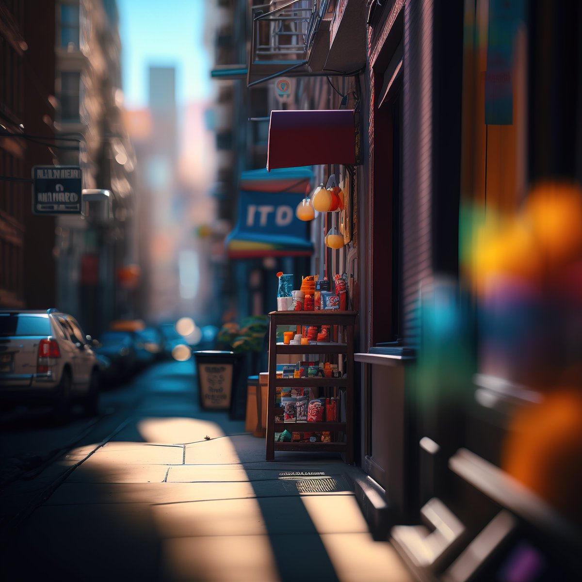 NoBanksNearby's tweet image. 11:36 AM. Golden light slices the urban street, carving deep shadows. See the vibrant street-side treasures, glowing with midday energy. This minute reminds you: even in the city&apos;s hum, pause and find beauty in the specific, the present.

#ProgrammableArt #CryptoArt #MomentArt…