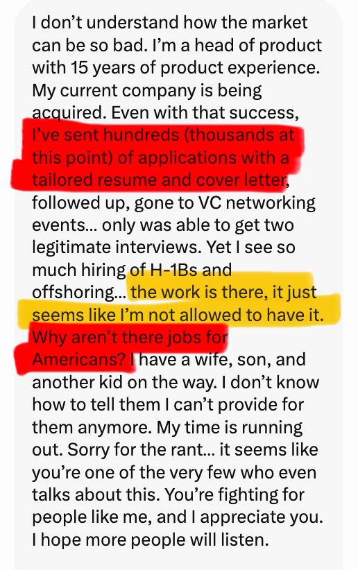 This message hit me like a brick.

Head of Product. 15 years in. Company being acquired.
Over 1,000 applications sent. Two interviews.

He did everything right... and still is locked out.

“The work is there. It just seems like I’m not allowed to have it.”

This is what no one in