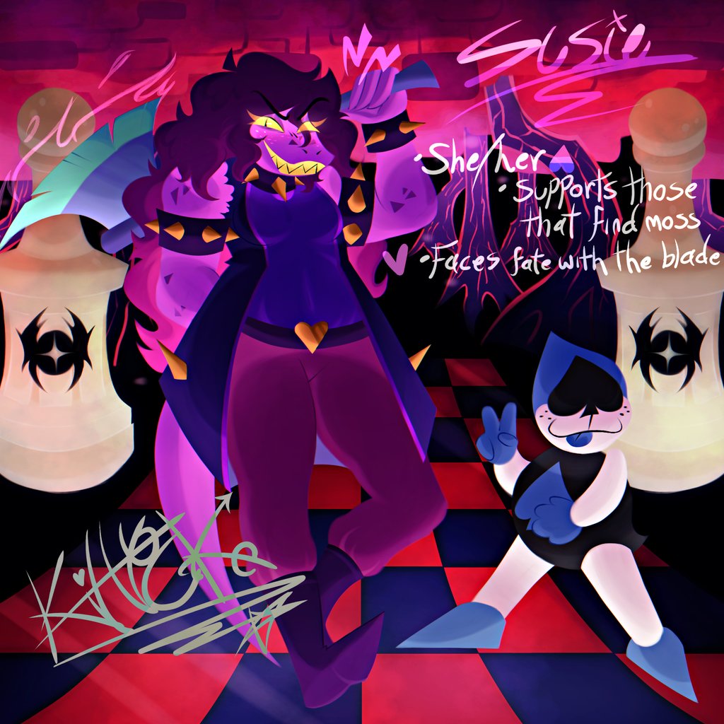 The second hero
The girl, with hope crossed on her heart
Written somewhere no one can erase... 

I've always wanted to draw susie properly, oh and Lancer's there too!
#DELTARUNE #deltarunefanart #susiedeltarune #furryartwork
(Repost due to twt compression,don't think I can fix it