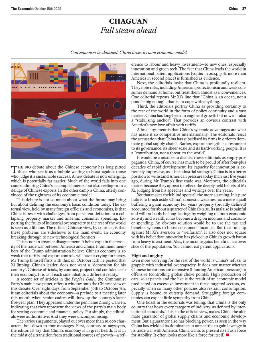 China loves its economic model because it has been successful beyond their wildest imaginations. Economist interns can't understand this because they are stuck in the undergrad toy models of "overcapacity" and "underconsumption".