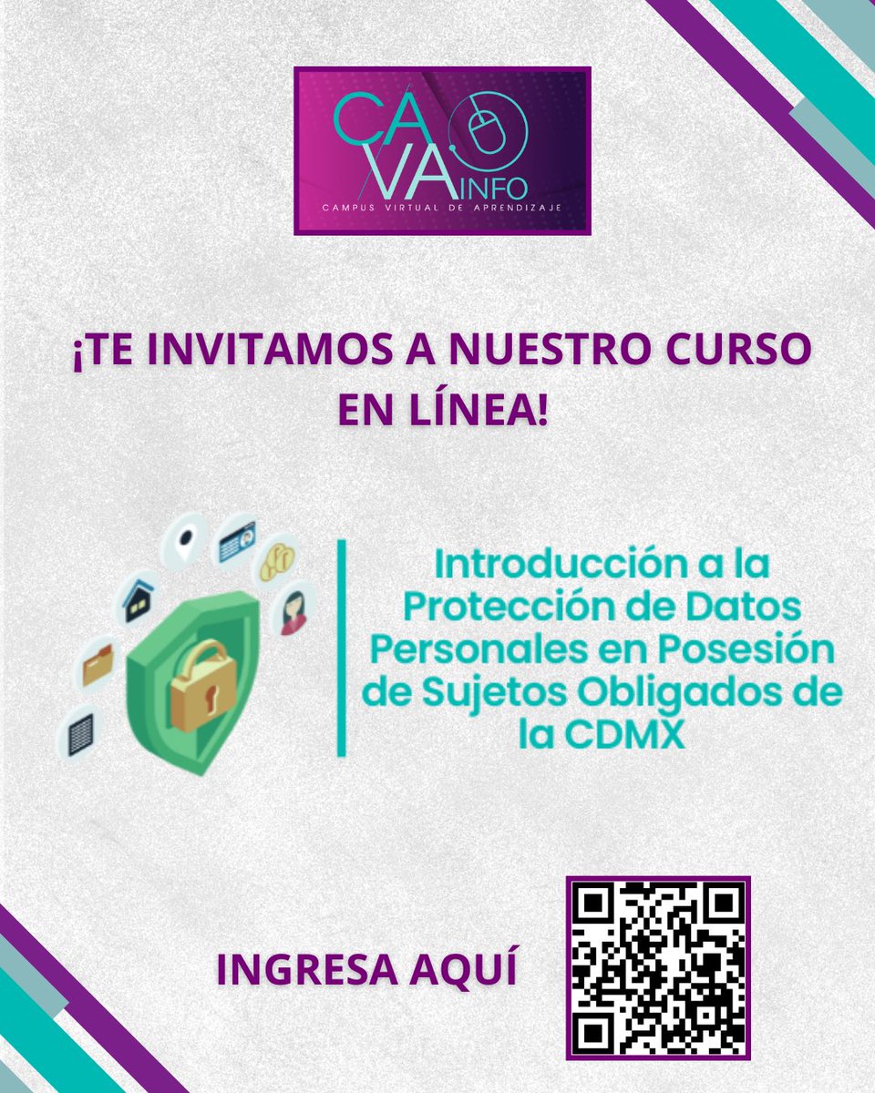 JulioCBonillaG's tweet photo. 🔐🚀 Les invito a inscribirse a este curso como una oportunidad para conocer las bases legales que garantizan el manejo responsable de los #DatosPersonales en la #CDMX

🎓 Curso gratuito y abierto al público

✅Disponible en la plataforma del Centro de #Capacitación del @InfoCdMex
