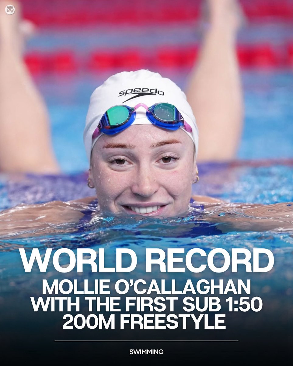 SWIMMING:
Mollie O’Callaghan has just become the first woman to swim 200m Freestyle in under 1:50 minutes, breaking the World Record in a time of 1:49.77 at the World Cup 2 in the US. 
Minutes later, American Regan Smith equalled her 100m Backstroke WR.
📸 World Aquatics
