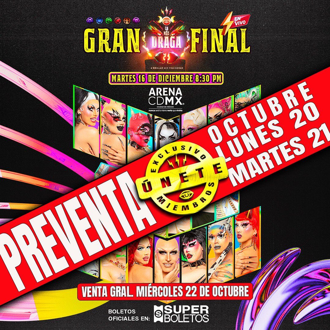 KarimeUp's tweet photo. Tomen nota perrísimos ¡Venta de boletos para la GRAN FINAL de La Más Draga que tendra lugar en la Arena CDMX el 16 de diciembre a las 8:30pm. 

🗓️ 20 y 21 de octubre preventa para miembros del canal de youtube. 
22 de octubre venta general 

-> https://t.co/KrfDipgwCu https://t.co/itt6alO5Zh
