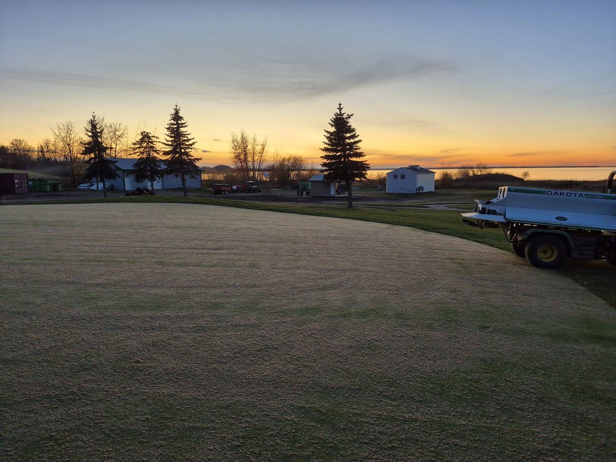 Long day working solo. I managed to blow all greens, final fungicide app on all greens and a heavy topdress on new F9 greens. Next few days are ugly and we still need to tarp #LLBGC