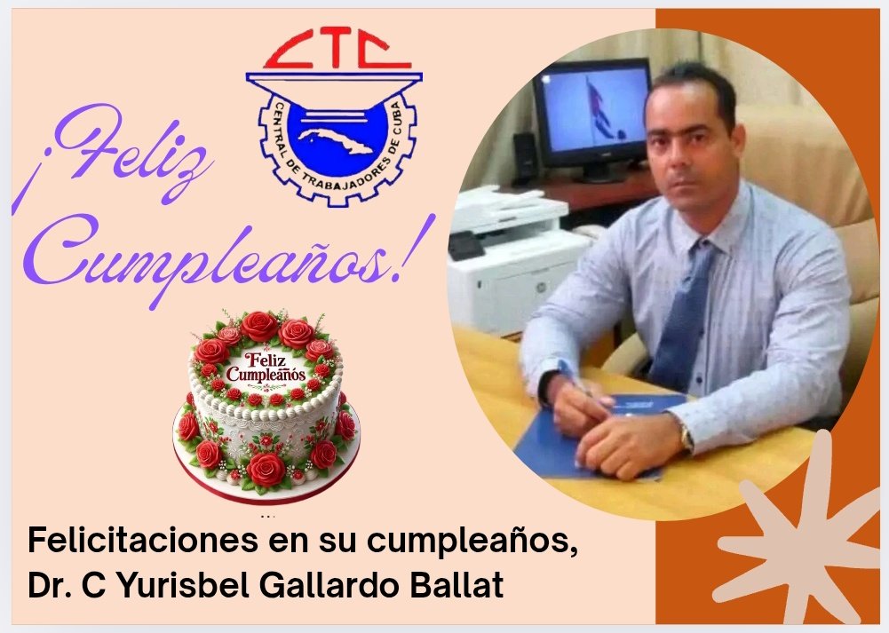 ¡TODOS A FESTEJAR! 🎉
Hoy la celebración es por nuestro rector. 🎂 ¡Toda la familia de la <a href="/CTC_CAvila/">Comité Provincial CTC Ciego de Ávila</a> le desea un FELIZ CUMPLEAÑOS al Dr.C. Yurisbel Gallardo Ballat!
Que su día esté lleno de momentos especiales junto a sus seres queridos. 
¡Felicidades! 🎊 <a href="/YurisbelGa19365/">Yurisbel Gallardo</a>