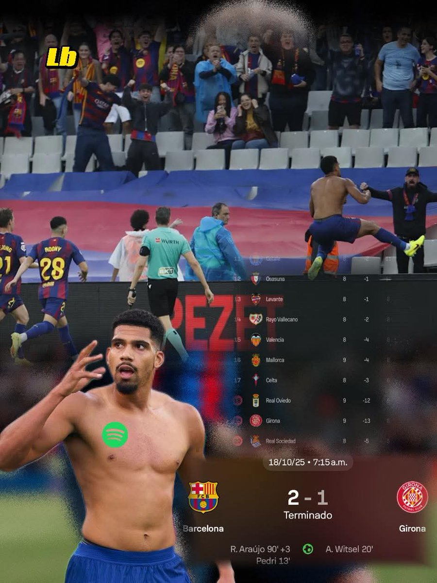 ChampionsRM16's tweet photo. 🔴🔵LO DIJO ABSOLUTAMENTE TODO🤯🔵🔴
🗣️Araujo: ”Marcarle este gol al Girona en el 93 es más importante que marcar al 93 en una final de Champions” 👀
#meme #laliga #lbch https://t.co/zt2CHyscN9