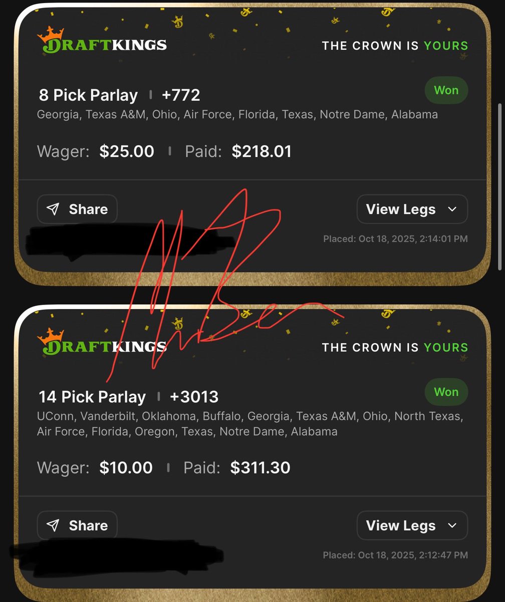 mrbenpicks's tweet photo. College Football absolutely paid today😈

1.6k won in just parlays today🔥🔥🔥

Follow for THE best NFL and CFB Picks🏈

Welcome to the Big Leagues!

#cfb #parlay #sportsbetting #GamblingX #sportsbets #football #nfl #CollegeGameDay https://t.co/IGvpxApLGU
