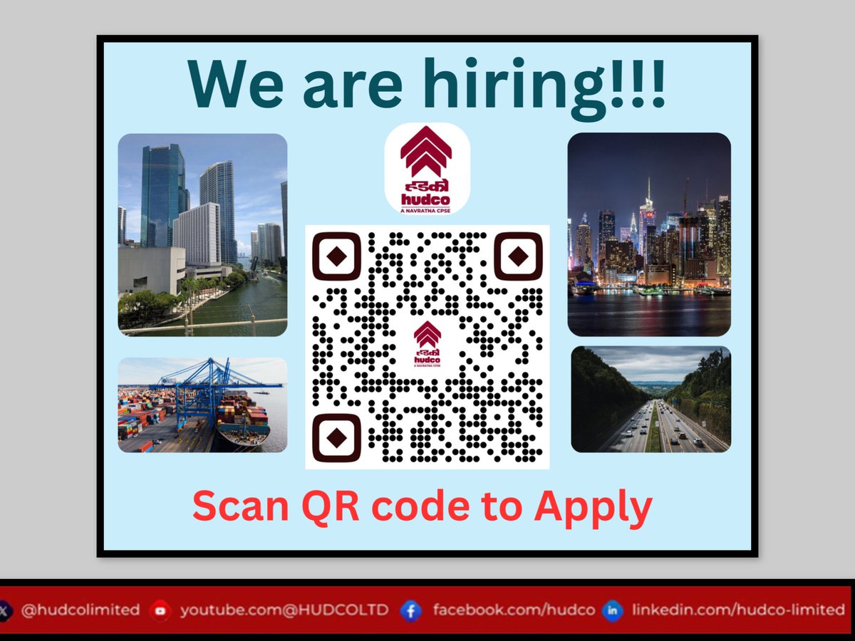 hudcolimited's tweet photo. #HUDCO brings you an easier way to explore and apply for vacancies!
Simply scan the QR code to view openings and submit your application seamlessly.

Your opportunity is just a scan away!

@mlkhattar @SANJAYKUL31 @RBI
@Secretary_MoHUA @MoHUA_India

#JoinHUDCO #CareerOpportunity #ShapeTheFuture