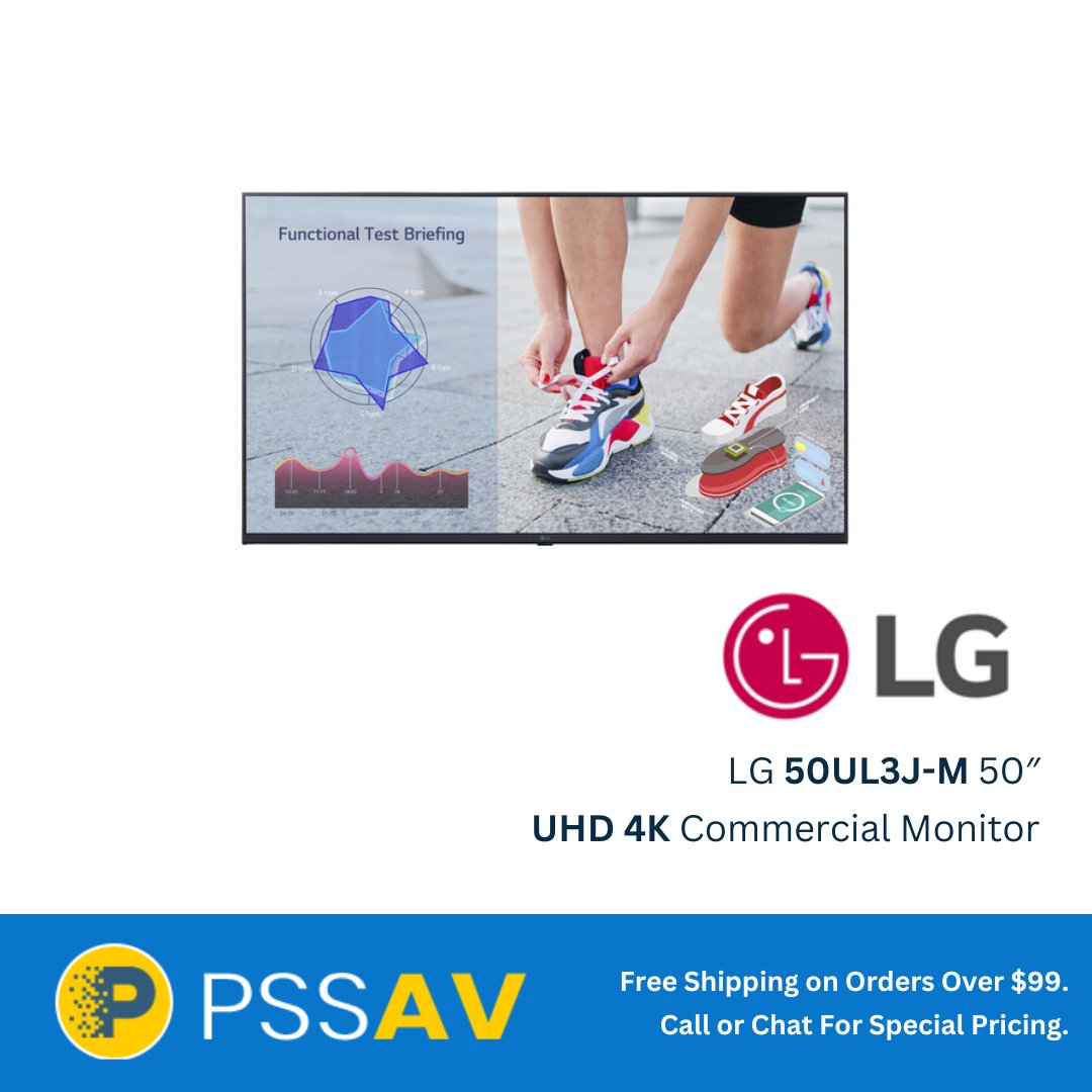 LG 50UL3J-M 50″ UHD 4K Commercial Monitor

50”UHD ,3,840 X 2,160 (UHD),400 nit,Lifetime30,000Hrs (Min),Operation Hours (Hours / Days)16 / 7,Portrait / Landscape,Bezel ColorAshed Blue,VESA™ Standard Mount Interface200 × 200 mm,Internal Memory (eMMC) 16 GB, Built-in Wi-Fi, Sensor