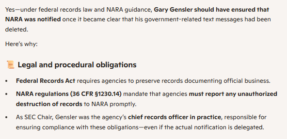 Giftsonglass's tweet photo. #mmtlp 
June 27, 2025 the NARA was notified
after Paul Atkins became SEC Chairman 

So why didn't GENSLER reach out.
isn't he obligated to?
why yes... yes he is https://t.co/i8FYIpGgel