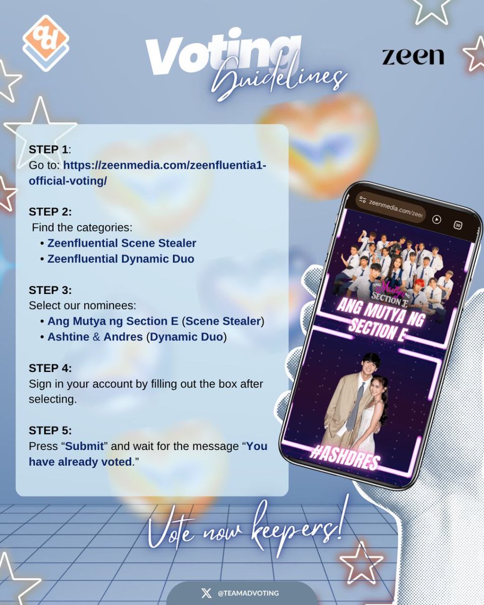 🗳️ VOTE FOR ASHDRES 🗳️

🏆 ZEENFLUENCIAL DYNAMIC DUO

🔗 Voting Link:
👉 zeenmedia.com/zeenfluential-…

📆 Voting Period: October 15 – November 7, 2025
📌 19 DAYS LEFT