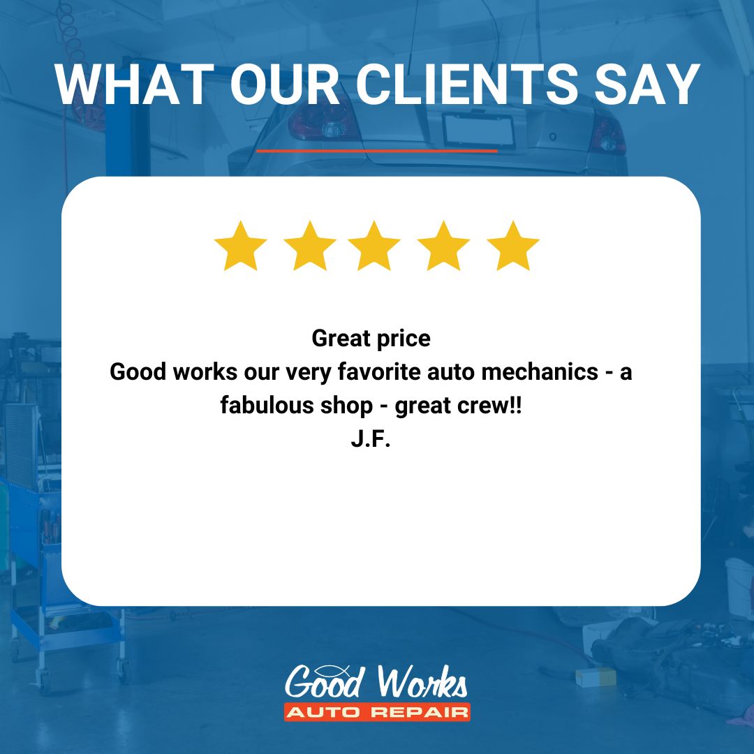 GoodWorksAuto's tweet image. We’re so thankful for customers like J.F. who make what we do worth it every day. 🚗✨
#CustomerReview #GoodWorksAutoRepair #TrustedService