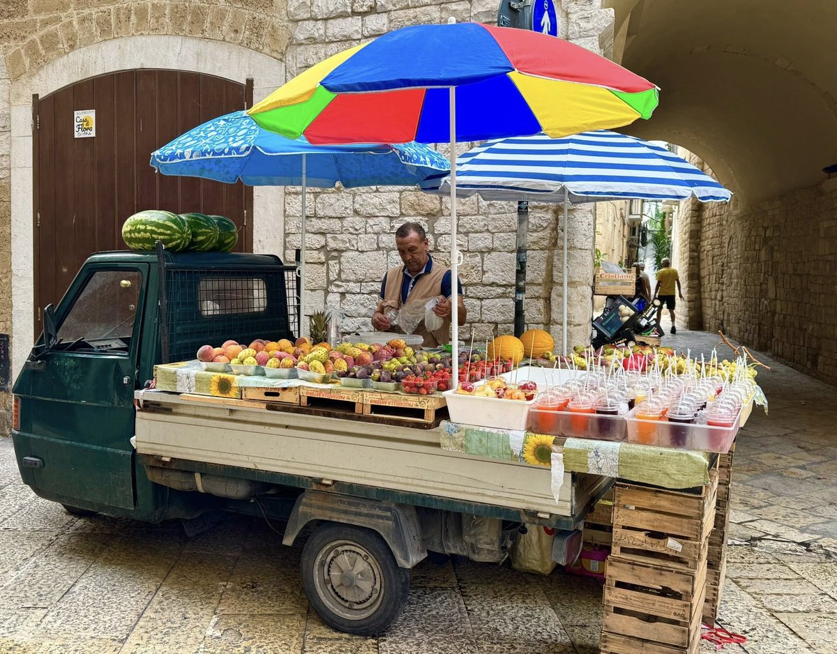 AnemosTours's tweet image. Street fruit, Sicilian style. 🍑

🍓 A Piaggio packed with peaches, melons, and fresh juice, parked on cobblestones, shaded by color, and served with a smile.

#SicilyStreets #ModicaMoments #ItalianSummer