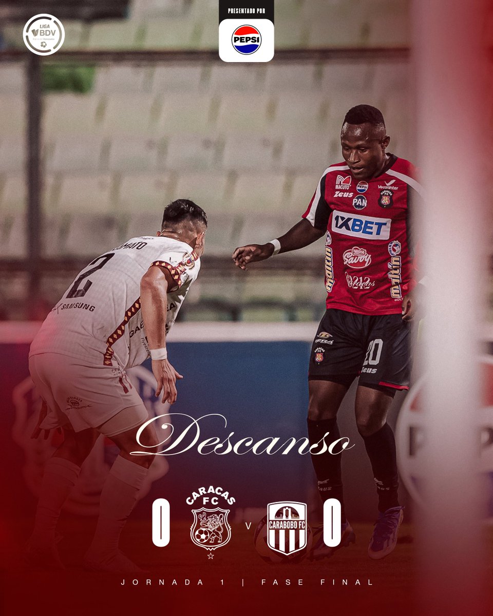 #LigaBancoDeVenezuela | TC | Fase Final | J1 |
<a href="/Caracas_FC/">Caracas Fútbol Club</a> 0-0 <a href="/Carabobo_FC/">Carabobo Fútbol Club</a>  | 45'+3 | Finaliza el primer tiempo. ¡VAMOS CARACAS! 

📺 goo.su/pDD11u
📻 hot94.fm