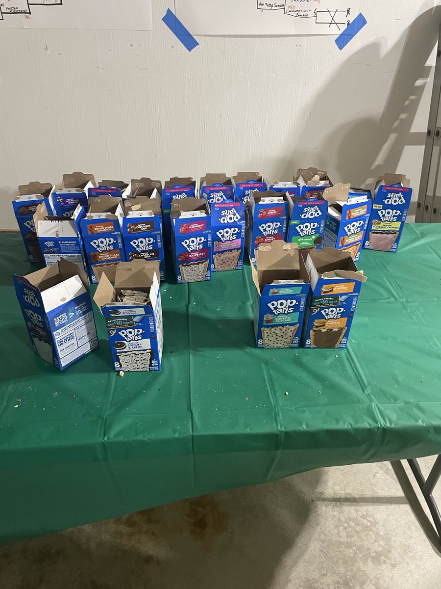 Bball9296's tweet photo. @PopTartsUS what do you do when you have an all day tailgate party? You taste test 23 different flavors of Pop Tarts! https://t.co/ZIP4JlAnX4