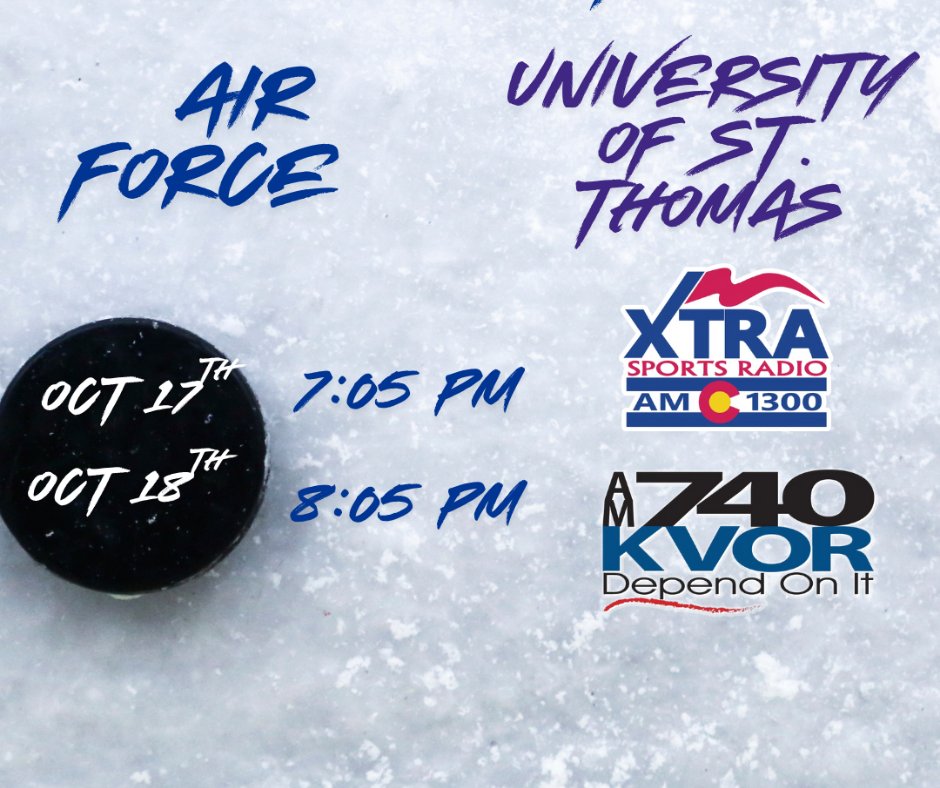 🏒 💥 Falcons Are Ready to Strike Back! 💥🏒 

Air Force Hockey is looking to split their series against St. Thomas TONIGHT at 8 PM!

Listen for FREE:
📻 740 AM
💻 KVOR.com
📱 KVOR App