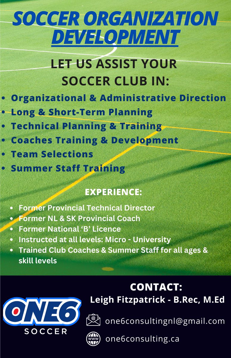 ONE6 Consulting can help with any area of your soccer organization and we work with any budget.  Contact us for a free consult!