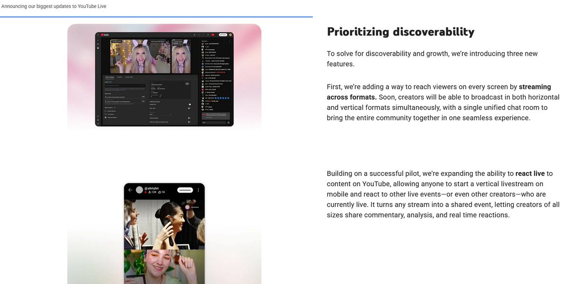 RyoPlayingVT's tweet image. The time these YouTube live updates arrived on my channel, I might consider moving my livestream
- streaming across formats in 1 stream (horizontal + vertical)
- react live (both to videos and other livestreamers)
Less exciting one:
- AI-powered highlights (clips from live)