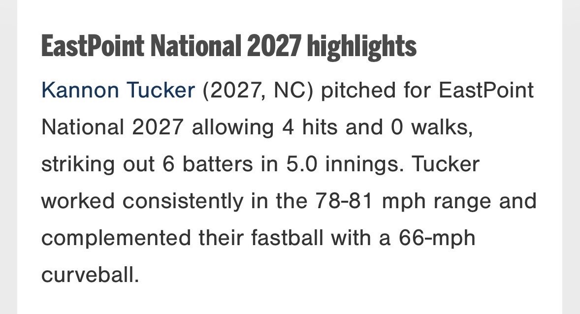 kannon_tucker's tweet image. Good day on the mound with @EastPoint2027 going 5.0 IP, 4H, 0R, 0BB, 6K’s #uncommitted2027 @BaseballWSColts