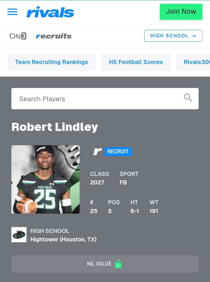 Blessed to have an official On3 profile 🔒

Class of 2027 | DB @ Hightower (TX)
6’1” | 191 lbs | 38” Vert

Locked in on growth every week — check out my profile below 👇
on3.com/rivals/robert-…
