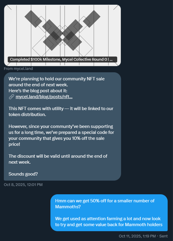Attempts to hijack the Mammoths community for cheap marketing have been common for a long time. 

We tried a few in good faith to give holders opportunities over the last 9 months but most were not real, poorly implemented, and low IQ scams.

So when people ask “where is the