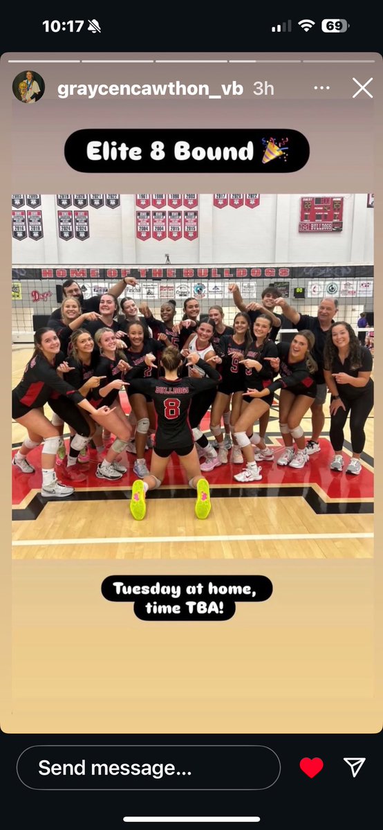 Congrats to my daughter Gray and her teammates for reaching the elite 8! Going for a 3 peat!