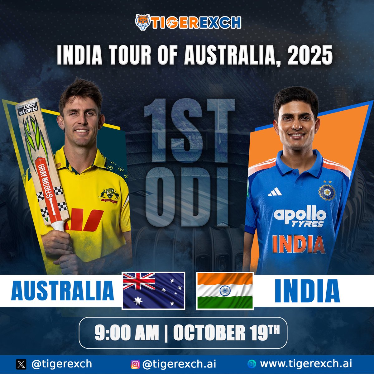 🏏AUS vs IND 1st ODI 🏏

After 4 long months… the wait is finally over 🏏 it’s the return of Kohli &amp; Rohit together after 4 months 🔥

Predict on Tigerexch.ai and make your Diwali more special 🥳 

Sign up now and get 10% joining bonus and 3% weekly loss back 🤩