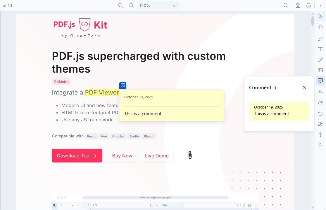 GleamTechCom's tweet photo. PdfJsKit v2.4.9 is released:
- **Improved:** Updated PDF.js library to 5.4.296 for stability and performance.
- **Added:** Ability to add, edit, view comments in the document. New permission `options.permissions.editComments` with default value of `true`.
https://t.co/qtNWBrkFQ7
