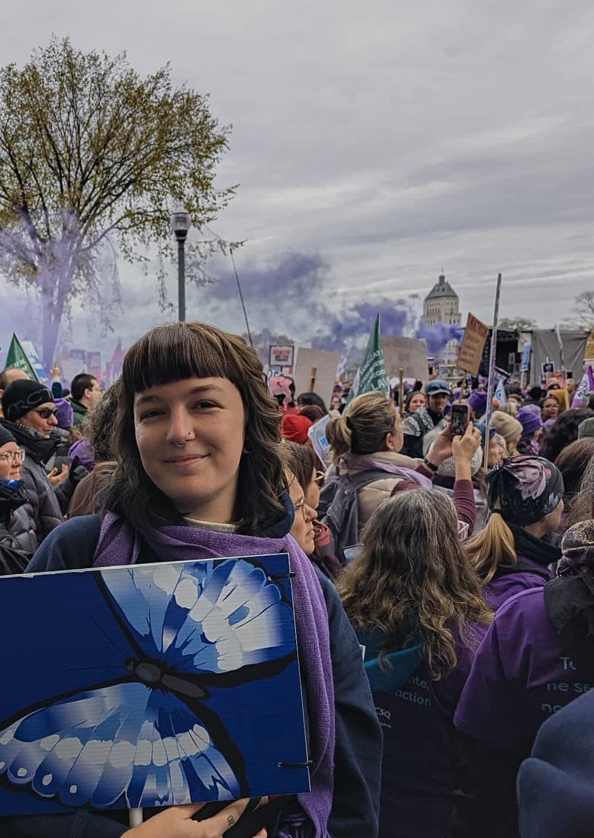 slaughterhex's tweet image. protested for women's rights today with more than 16k people in quebec city today 💜 
walked with sisters and allies from all walks of life ! 
healed a lot of me 🪧🫂