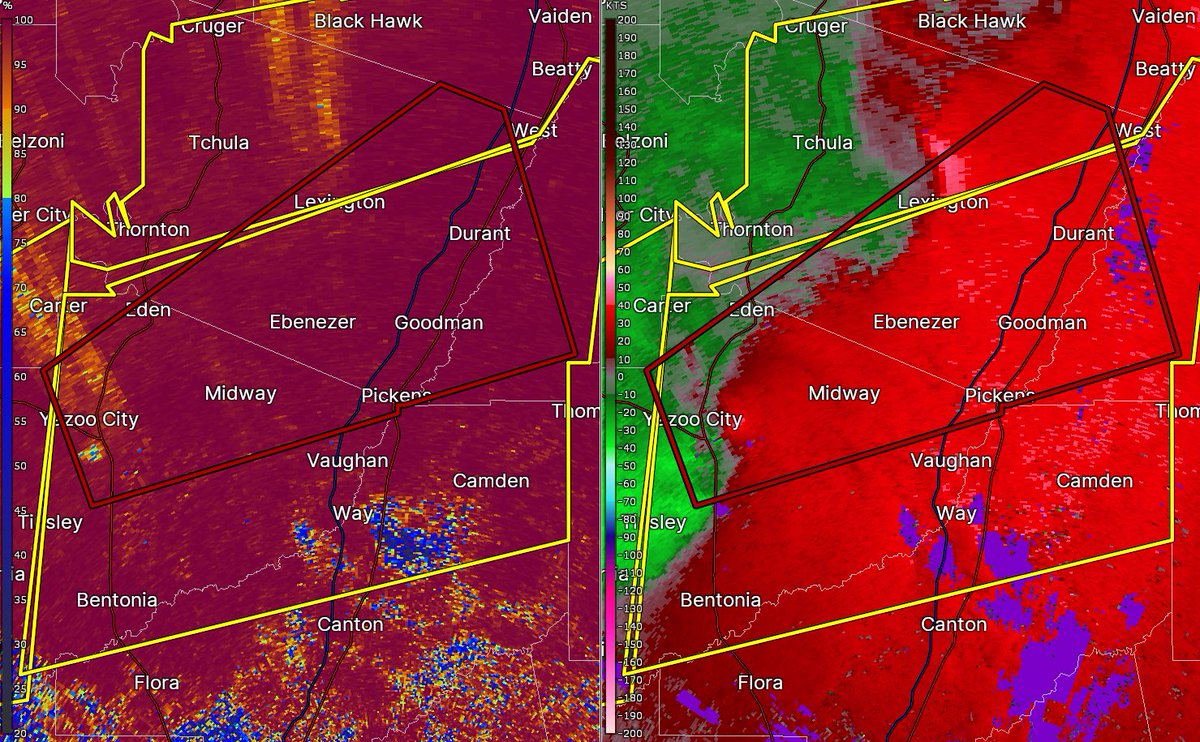 Tornado ongoing south of Yazoo City, MS! Seek shelter now!! #mswx