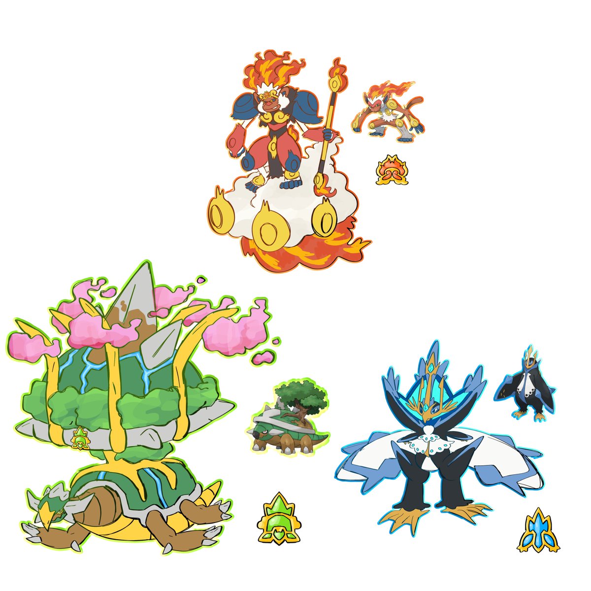 gimmick forms for the #Sinnoh starters since they don’t have anything 

types stay the same

#fakemon #pokemon #PokemonLegendsZA #PLZA