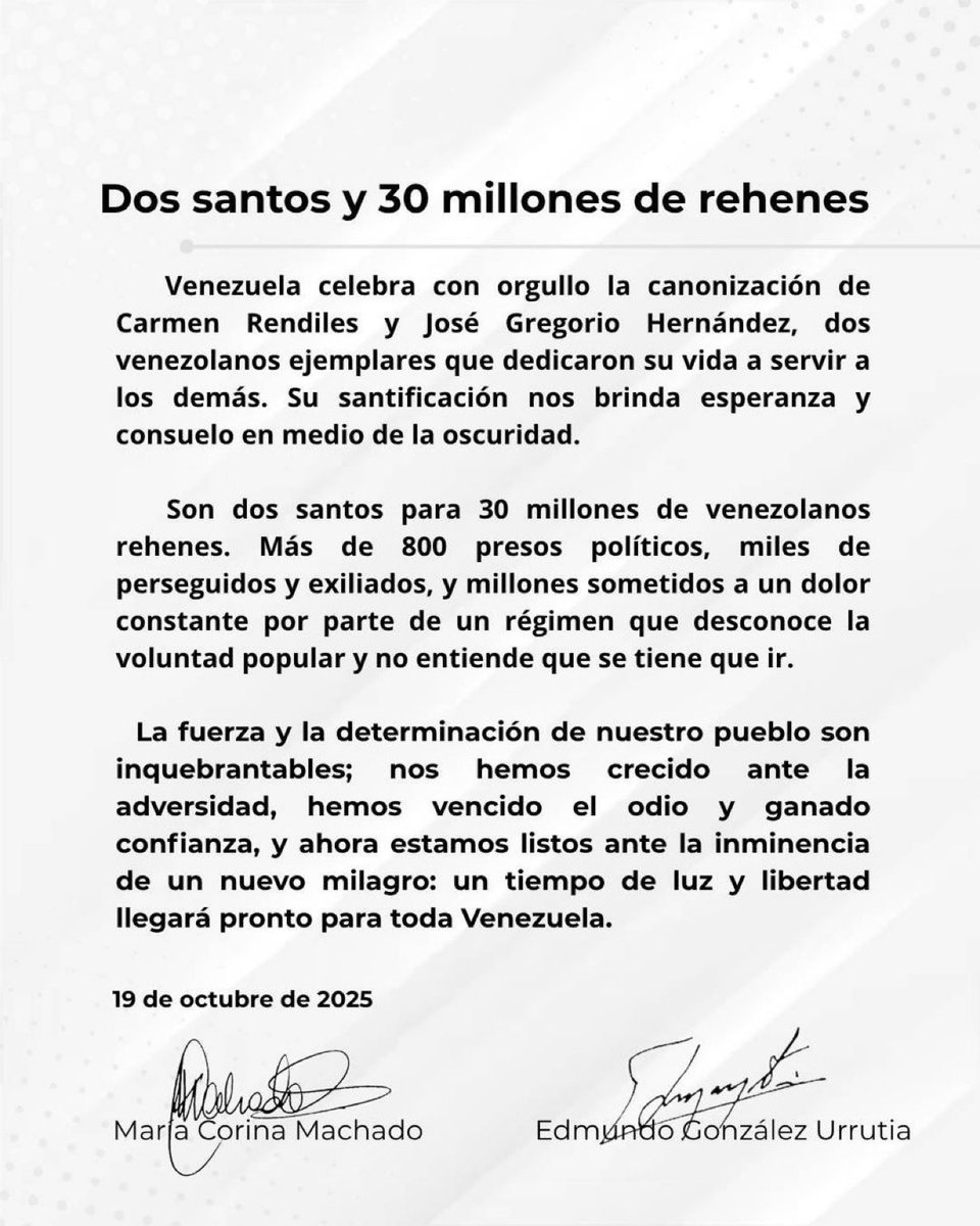 COMUNICADO OFICIAL DE. <a href="/MariaCorinaYA/">María Corina Machado</a> y <a href="/EdmundoGU/">Edmundo González</a>