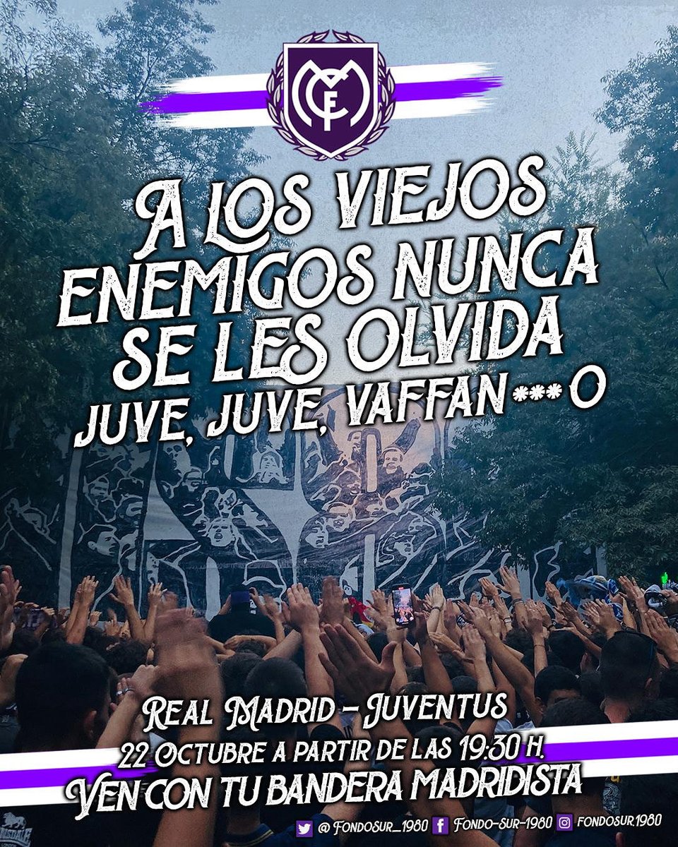 Real Madrid Vs Juventus. Miércoles 22 de octubre a partir de las 19:30h ¡Ven con tu bandera madridista! #HolaMarceliano #HalaMadrid