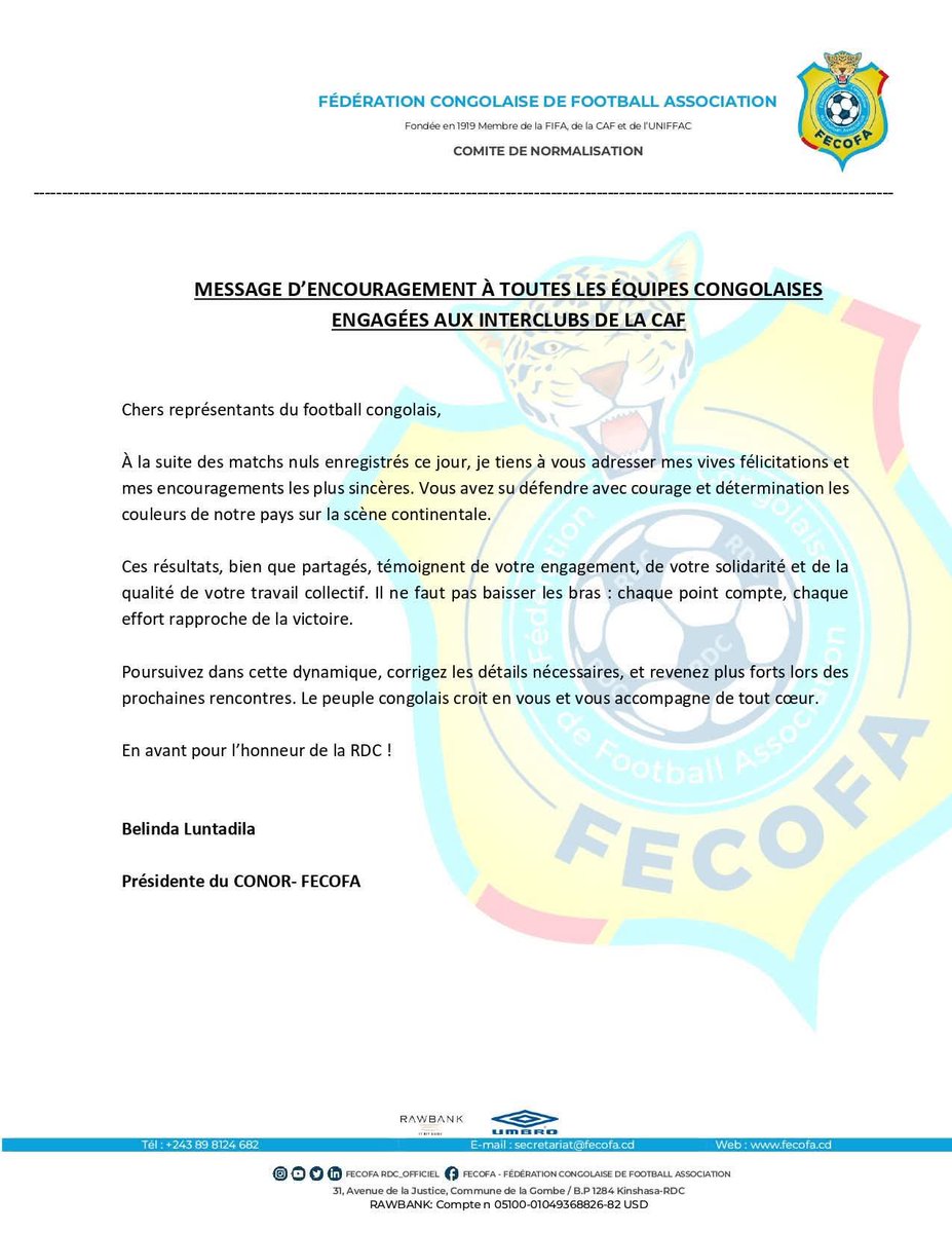 heritierbarca60's tweet photo. 🚨La FECOFA jubile pour les matchs nuls de Maniema Union à Kinshasa et AS Simba à Lubumbashi.
Fierté nationale, vraiment?
#RDC #FECOFA #ManiemaUnion #ASSimba #FootballRDC #MatchNul #Ironie #SportRDC #CongoFoot #ActuFlash #Infosansdetour https://t.co/bA3Twy3cnH