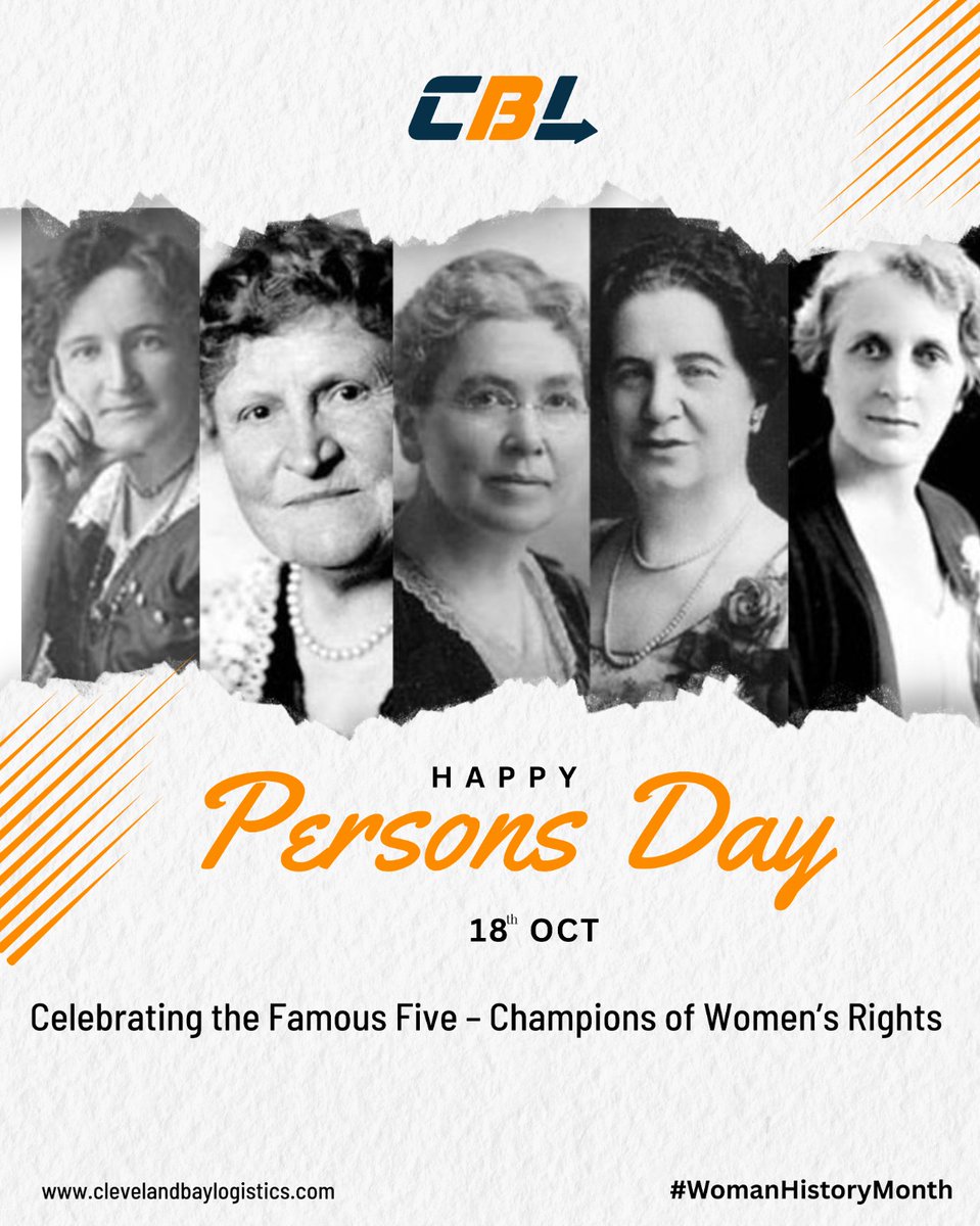 cblinc002's tweet image. Honoring The Famous Five on #PersonsDay 🙌
Their courage redefined equality and paved the way for women’s rights.
Let’s continue to stand for inclusion, respect &amp;amp; empowerment. 💪✨
#WomensRights #EqualityForAll #TheFamousFive #EmpowerWomen #ClevelandBayLogistics #WomenInHistory