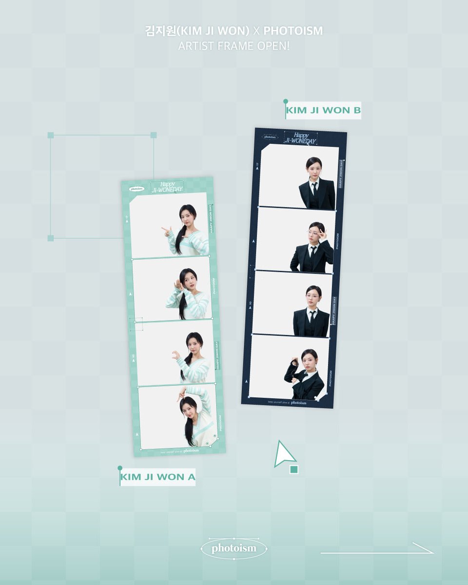 PHOTOISM X KIM JI WON
ARTIST FRAME OPEN !

The &lt;KIM JI WON&gt; artist frame will be released on photoism to celebrate her birthday.

Take photos and make special memories with &lt;KIM JI WON&gt; at all of photoism stores from 10/17 – 10/31 (KST).

ONLY IN PHOTOISM