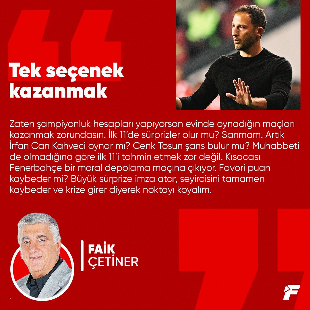fanatikcomtr's tweet photo. ✍️ @faikcetiner: Stuttgart maçı öncesi alınacak rahat bir galibiyet, takıma büyük moral verir, hocaya nefes aldırır.

🔗 https://t.co/KgKesML2Dk https://t.co/1aMYZPEcr1