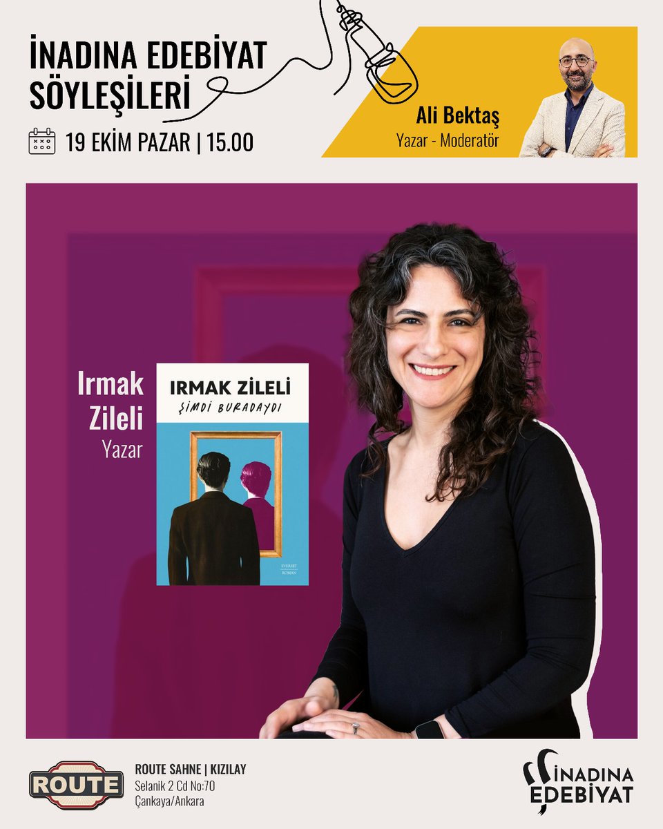 alibektas1923's tweet photo. İnadına Edebiyat Kitap Kulübü bugün saat 15.00'te Route-Kızılay'da Irmak Zileli'yle söyleşiyor. Ankara'daki tüm kitapsever dostları bekleriz. @inadinaedebiyat @irmakzileli @RouteAnkara https://t.co/9Onm9JMxRZ