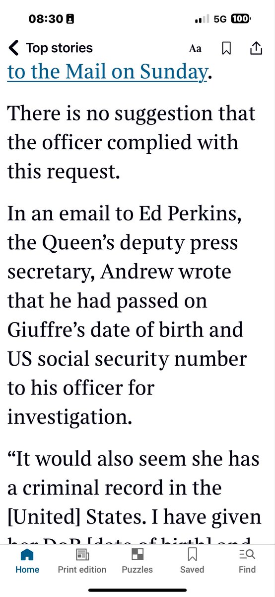 If you are one of Andrew's PR people, within the Royal Household, and he tells you he has asked his cops to investigate Virginia Giuffre what do you do? If this Sunday Times report is accurate questions need to be asked about behaviour of the  household team around Andrew for