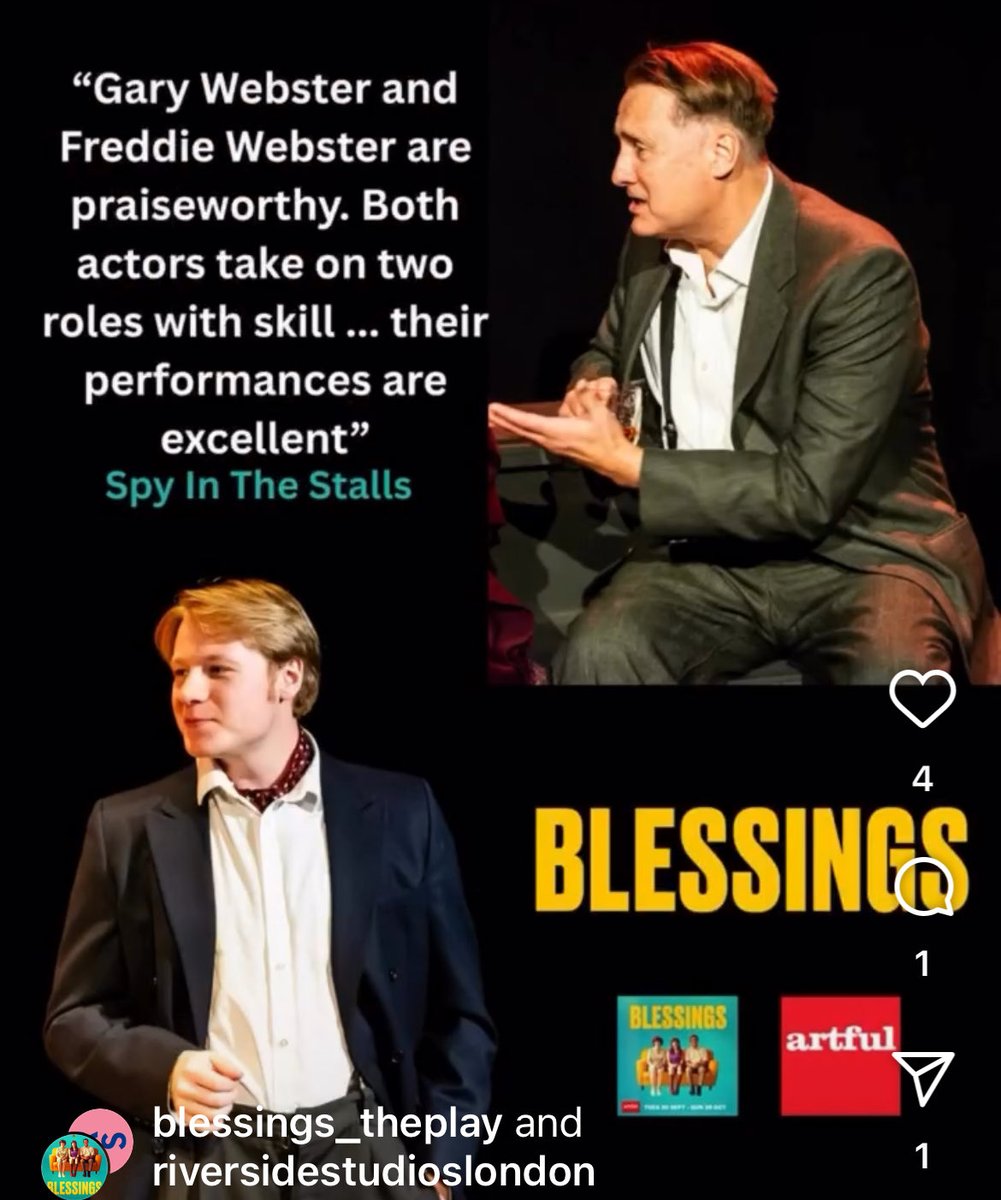 Thanks Gary, such a pleasure seeing my play BLESSINGS come to life. What a journey! Such a talented cast &amp; company.  The show is on for another week at Riverside Studios. Not to be missed!  Grab tickets while you can #artfulents #blessings_theplay