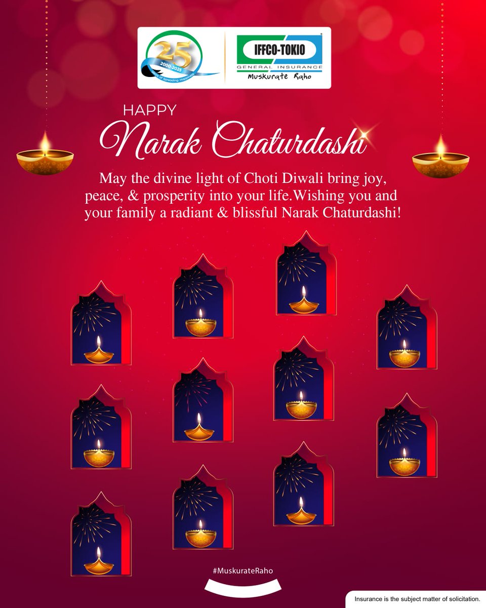 May the divine light of Choti Diwali illuminate your life with joy, peace, and prosperity.
Wishing you and your loved ones a radiant and blissful Narak Chaturdashi.

#IFFCOTOKIO #MuskurateRaho #NarakChaturdashi #ChotiDiwali #FestivalOfLights #JoyOfProtection #ProsperityAhead