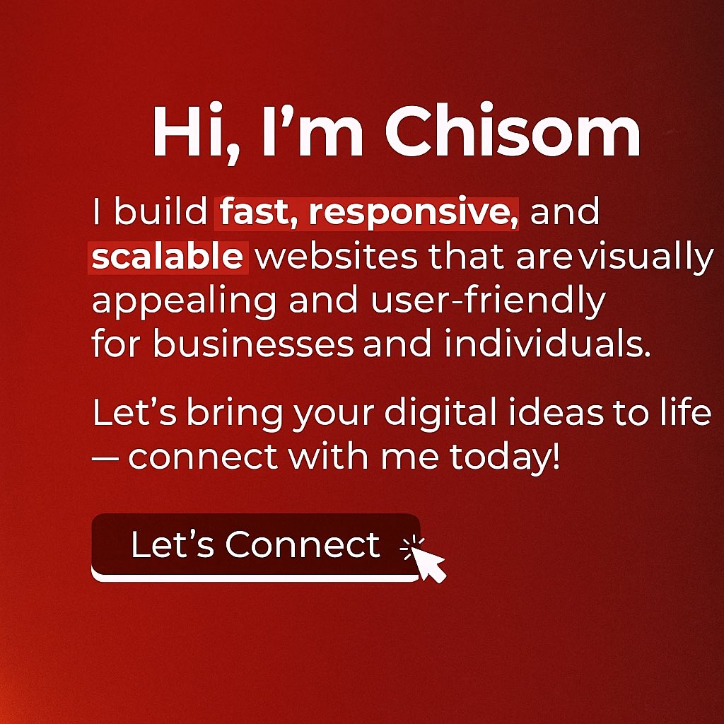 CodeWithsom21's tweet image. I specialize in crafting fast, responsive, and scalable websites that don’t just look great — they perform. Whether you’re a business or an individual, I’ll help you create a site that’s visually stunning, user-friendly, and built to grow with you