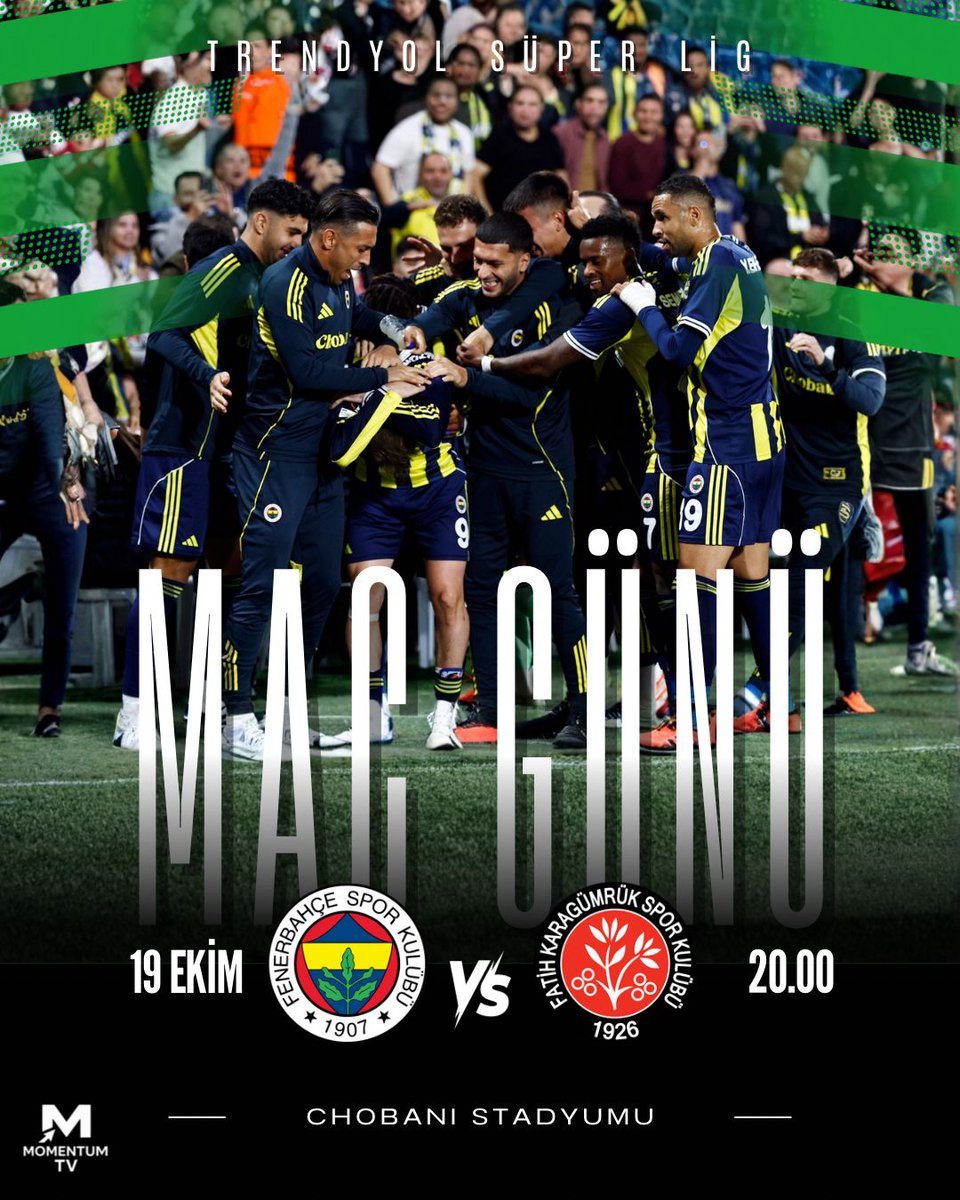 🏆 Trendyol Süper Lig 

 @fenerbahce 🆚 F. Karagümrük 
🗓 19 Ekim Pazar 
🕗 20.00
📍 Chobani Stadyumu