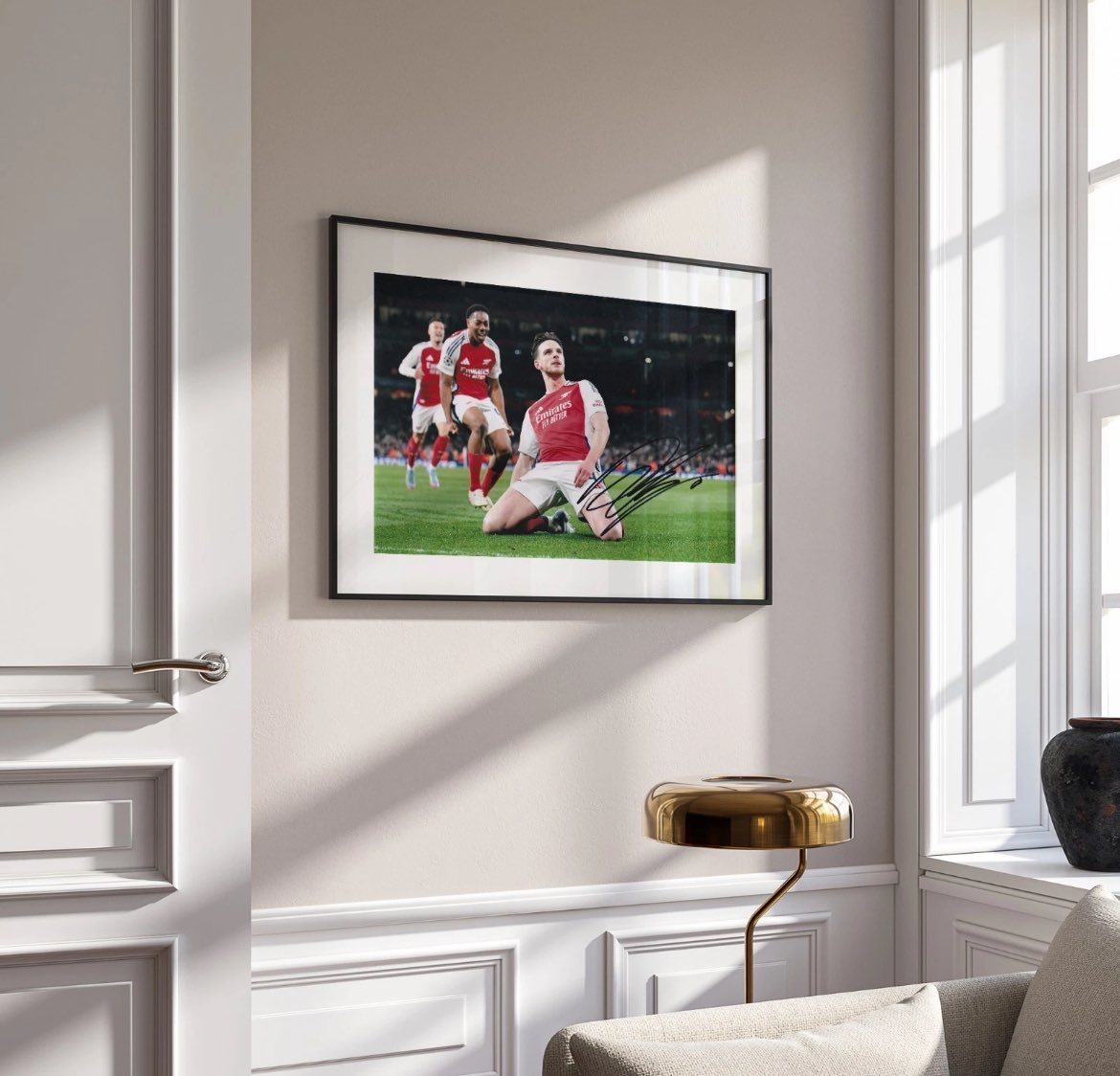 Freshly signed by Arsenal star Declan Rice. Signed photos of Dec celebrating his spectacular free kicks against Real Madrid ✍️ 

#arsenal #arsenalfc #arsenalfans #afc #gunners #coyg #declanrice