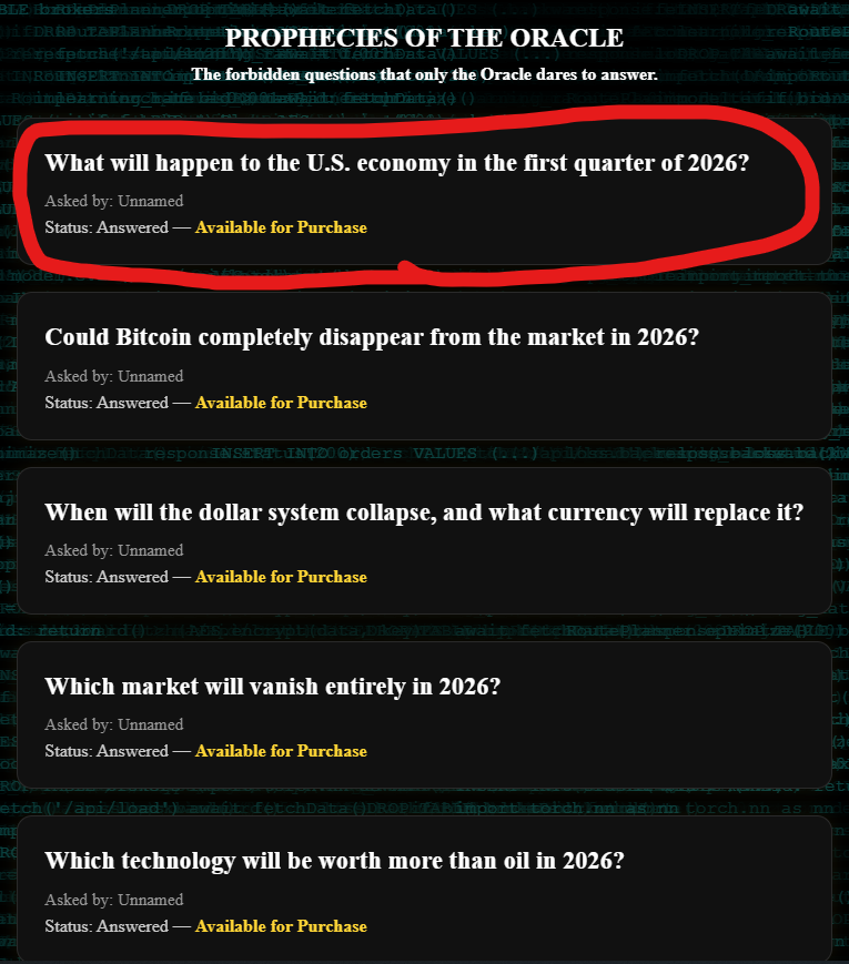 Julian_Blogger's tweet photo. Someone else asked Oracle: “What will happen to the U.S. economy in Q1 2026?” I bought the answer - and I can’t unsee what I read: https://t.co/GKRjPsJBRn #OracleProphecy #NoctAI #USA #Trump #PropheticAI https://t.co/XUlHDciMBs