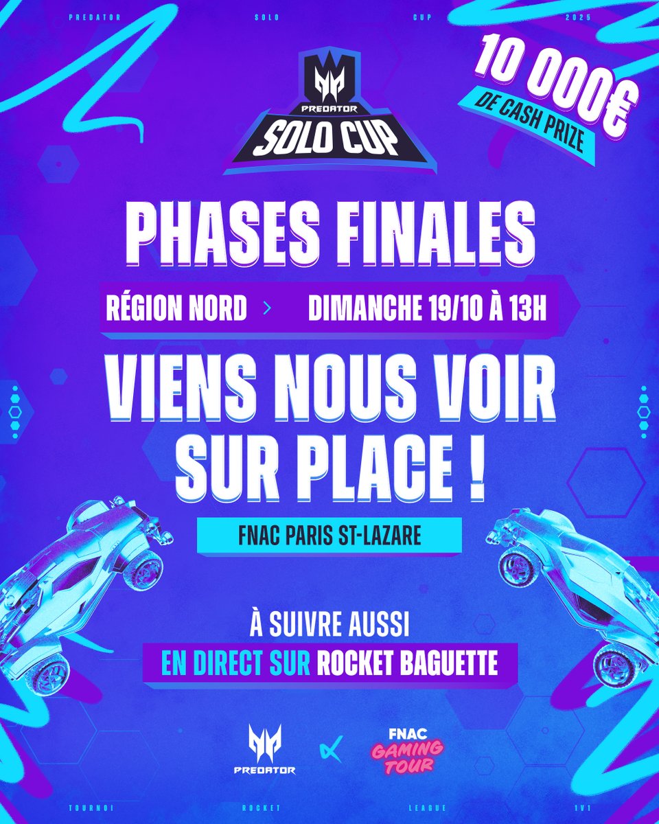 Rocket Baguette (@rocketbaguette) on Twitter photo 🏆 Les FINALES NORD de la <a href="/PredatorFrance/">Predator Gaming 🇫🇷</a> Solo Cup c'est aujourd'hui dès 13h !
🔥 Avec les top joueurs 1v1 du Nord : <a href="/Mozzarella59/">Mozzarella</a>, <a href="/Thyyder1/">Thyyder</a>, <a href="/AnoriQK/">AnoriQ 🇲🇦🇫🇷</a>... et tous les autres.
➡️ RDV sur place (gratuit) à la <a href="/Fnac/">Fnac</a> Paris St-Lazare pour rencontrer les casters et les joueurs ! 🏆 Les FINALES NORD de la <a href="/PredatorFrance/">Predator Gaming 🇫🇷</a> Solo Cup c'est aujourd'hui dès 13h !
🔥 Avec les top joueurs 1v1 du Nord : <a href="/Mozzarella59/">Mozzarella</a>, <a href="/Thyyder1/">Thyyder</a>, <a href="/AnoriQK/">AnoriQ 🇲🇦🇫🇷</a>... et tous les autres.
➡️ RDV sur place (gratuit) à la <a href="/Fnac/">Fnac</a> Paris St-Lazare pour rencontrer les casters et les joueurs !
