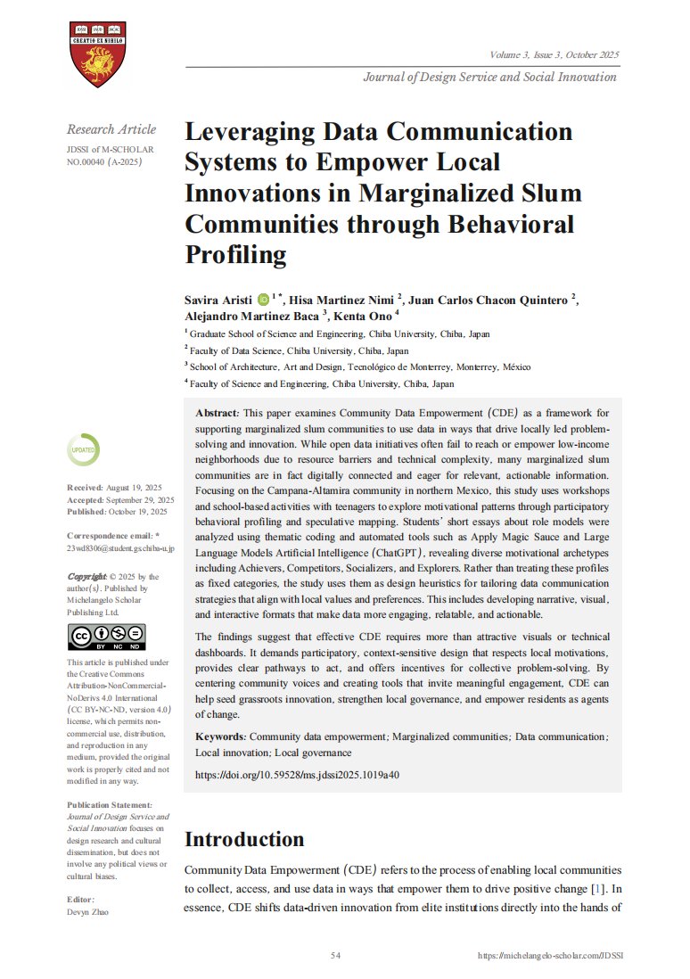 YOUTOO2022's tweet photo. 👏Latest article: Leveraging Data Communication Systems to Empower Local Innovations in Marginalized Slum Communities through Behavioral Profiling  https://t.co/GLt1DwoNUj https://t.co/X7bt8c7fyx